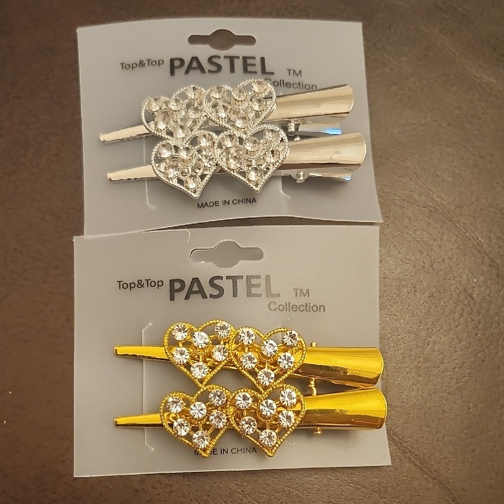 Pastels Gold and Silver Heart Hair Clips